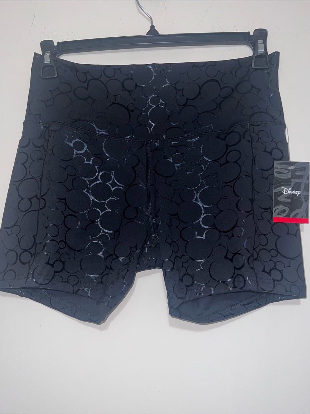 New Disney Mickey Mouse Head Black 5" Biker Shorts Women's Size Large NWT - Picture 2 of 5